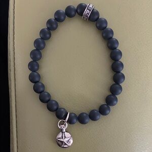 KING BABY STUDIO Black Beaded Bracelet with Silver Charm